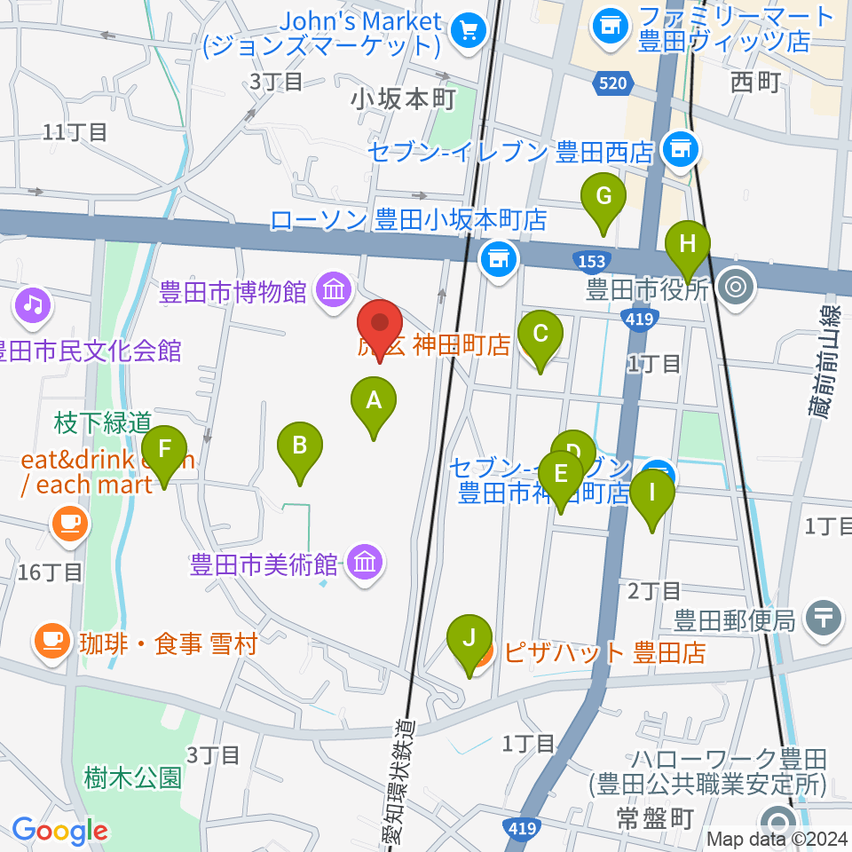 豊田市博物館周辺のカフェ一覧地図