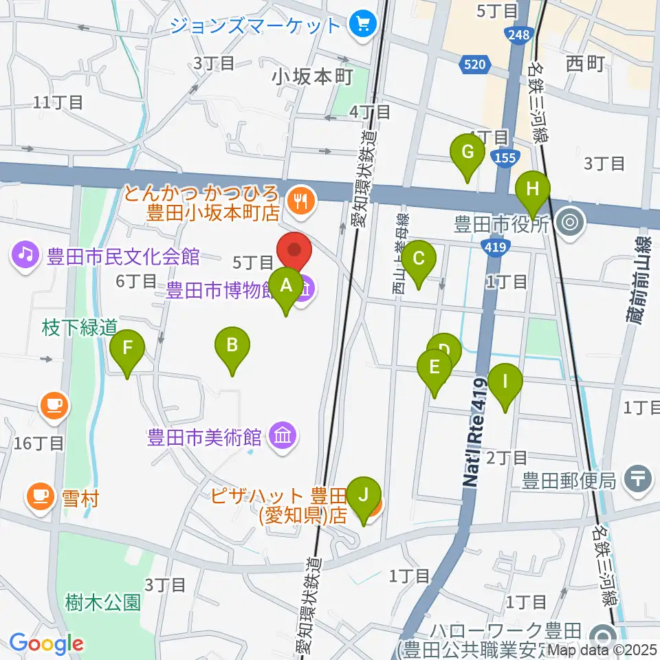 豊田市博物館周辺のカフェ一覧地図