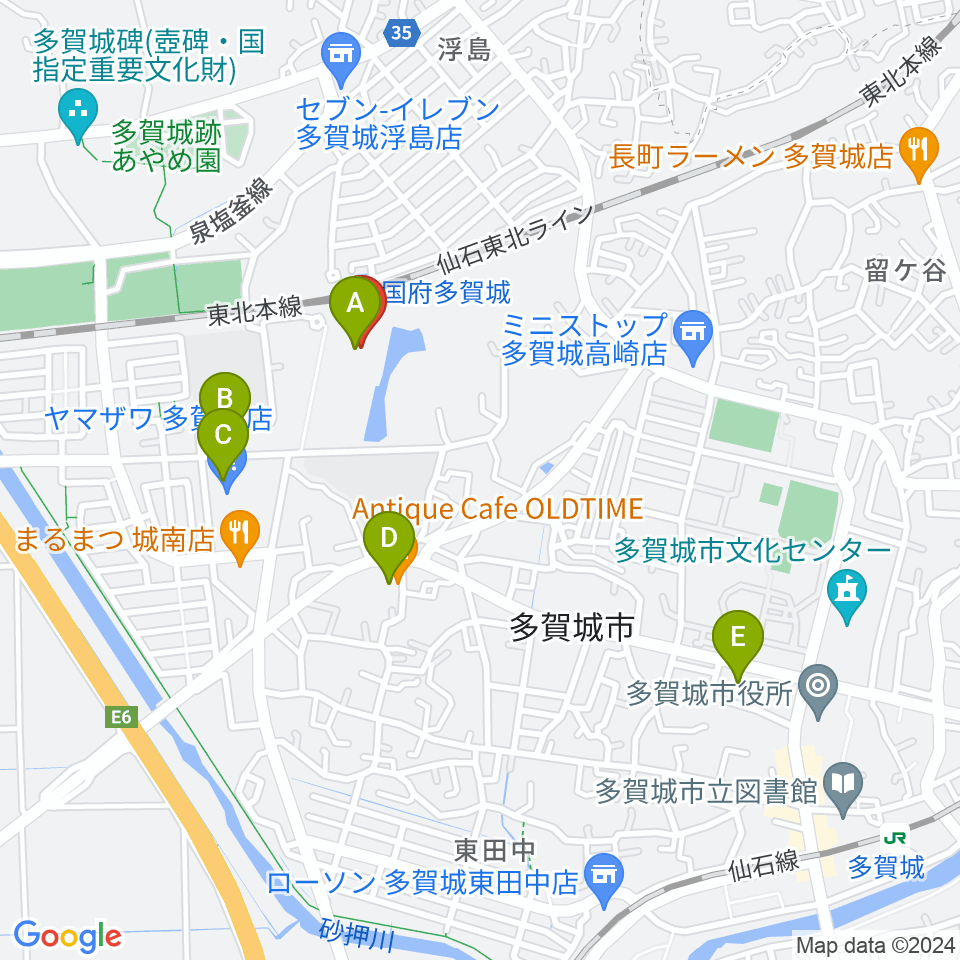 東北歴史博物館周辺のカフェ一覧地図