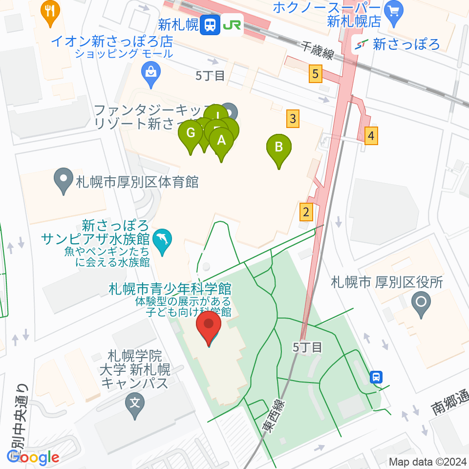 札幌市青少年科学館周辺のカフェ一覧地図