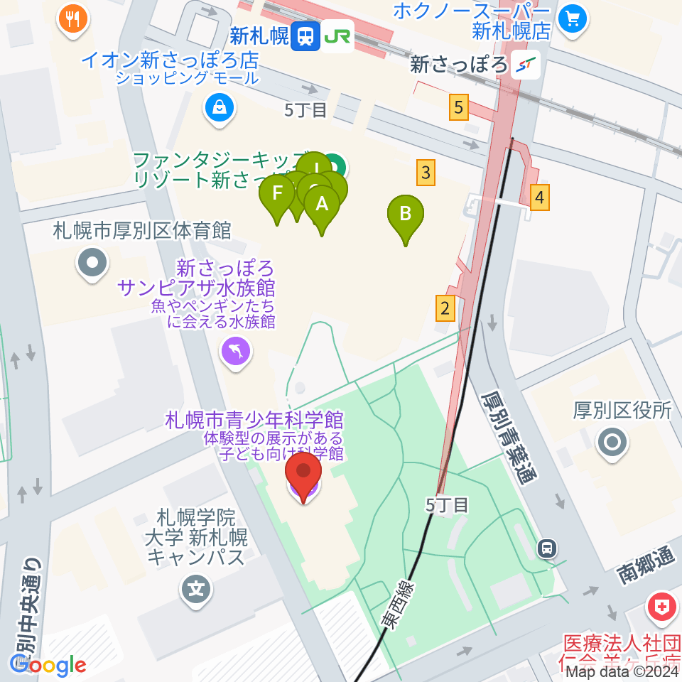 札幌市青少年科学館周辺のカフェ一覧地図