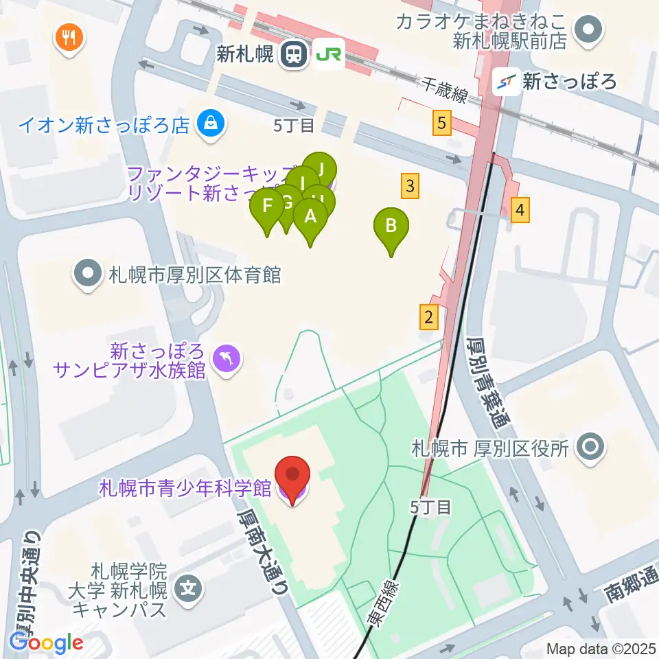 札幌市青少年科学館周辺のカフェ一覧地図