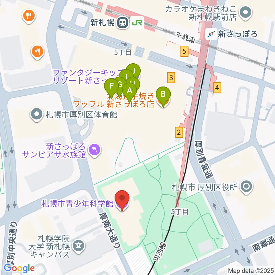 札幌市青少年科学館周辺のカフェ一覧地図