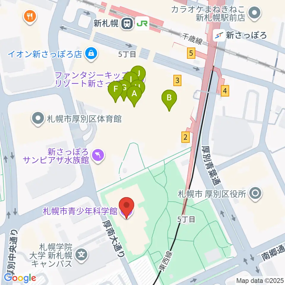 札幌市青少年科学館周辺のカフェ一覧地図