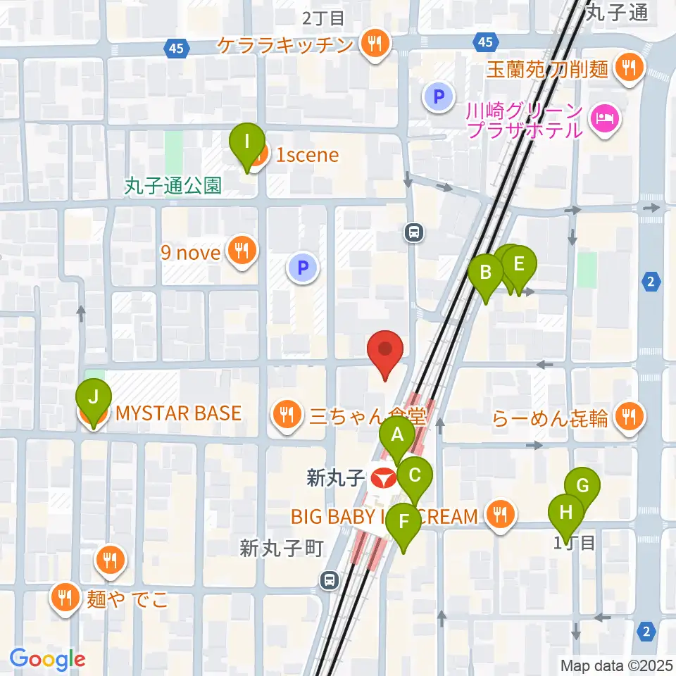 スタジオミュジック 新丸子店周辺のカフェ一覧地図
