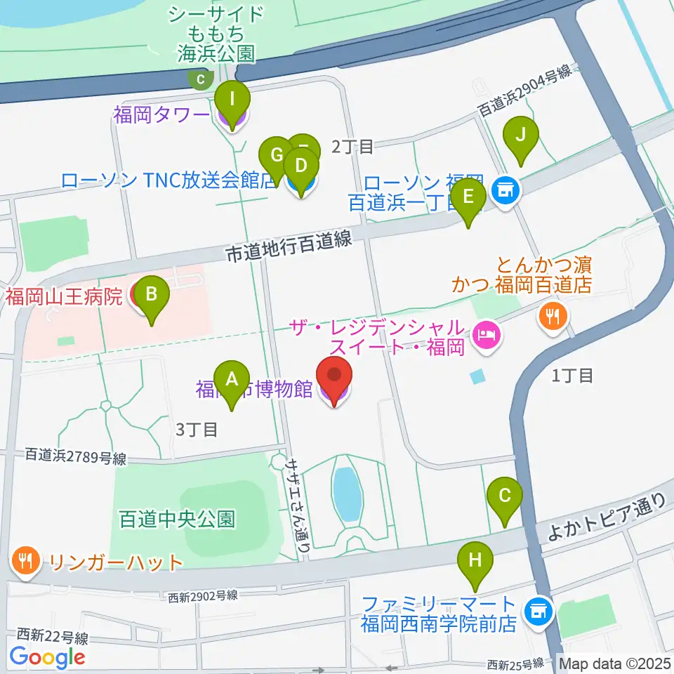 福岡市博物館周辺のカフェ一覧地図