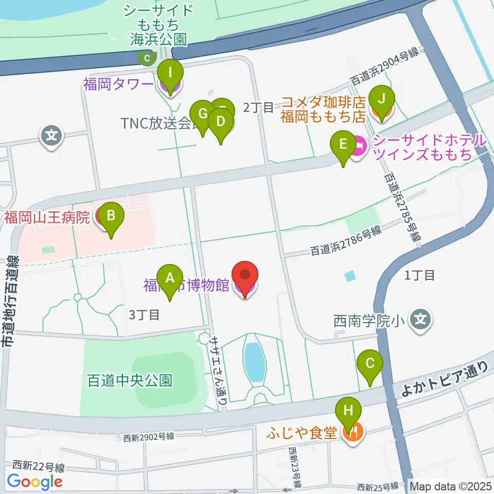 福岡市博物館周辺のカフェ一覧地図