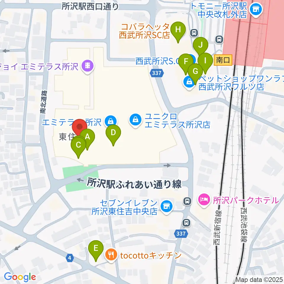 T・ジョイ エミテラス所沢周辺のカフェ一覧地図