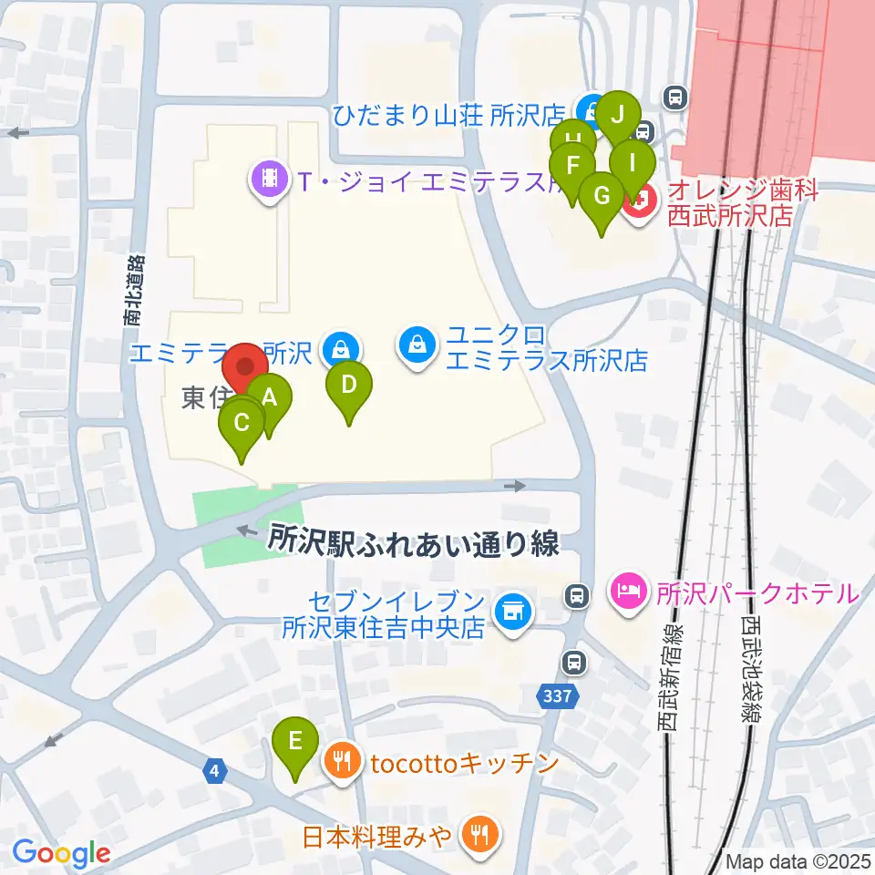 T・ジョイ エミテラス所沢周辺のカフェ一覧地図