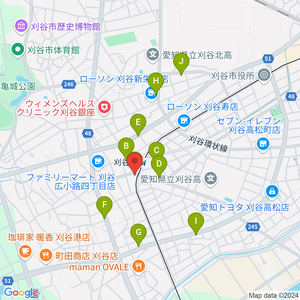 刈谷日劇周辺のカフェ一覧地図