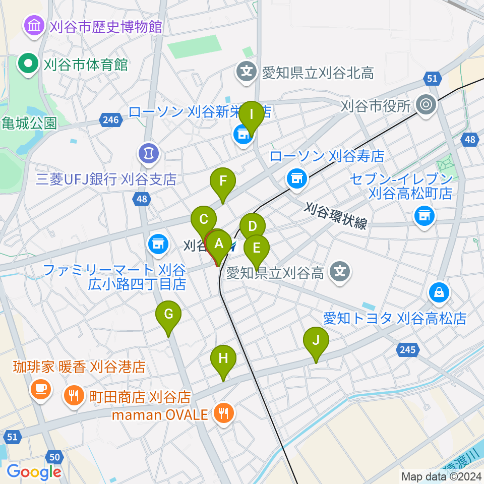 刈谷日劇周辺のカフェ一覧地図