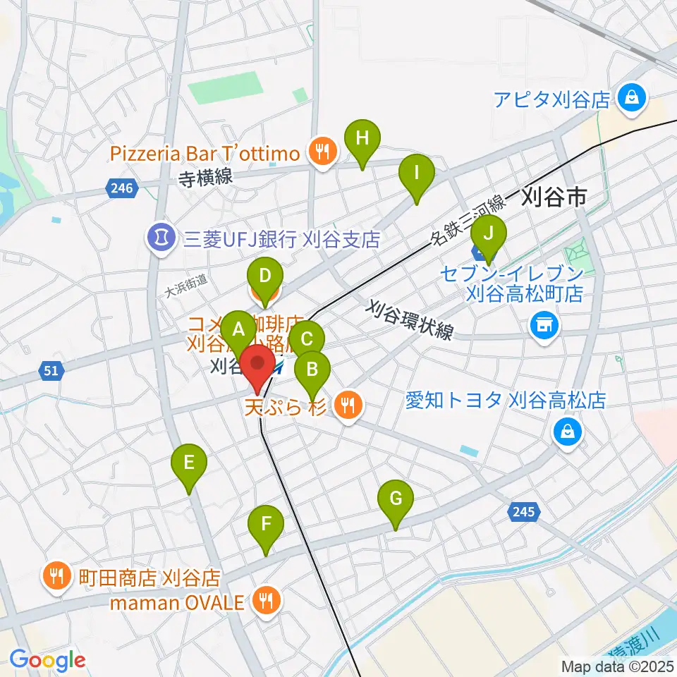刈谷日劇周辺のカフェ一覧地図