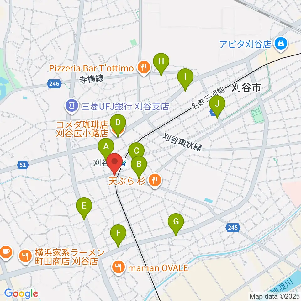 刈谷日劇周辺のカフェ一覧地図