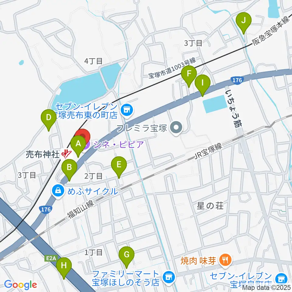 宝塚シネ・ピピア周辺のカフェ一覧地図