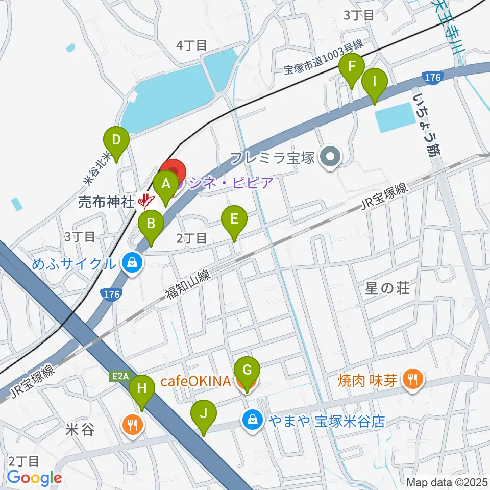 宝塚シネ・ピピア周辺のカフェ一覧地図