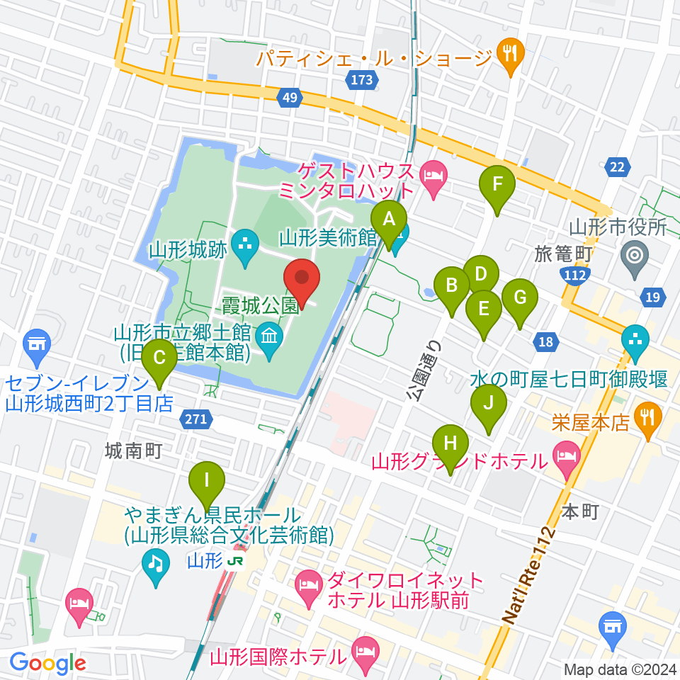 山形県立博物館周辺のカフェ一覧地図