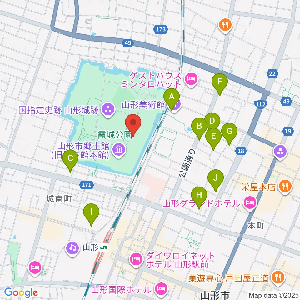 山形県立博物館周辺のカフェ一覧地図