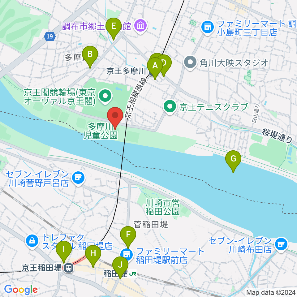 多摩川児童公園ソフトボール場周辺のカフェ一覧地図