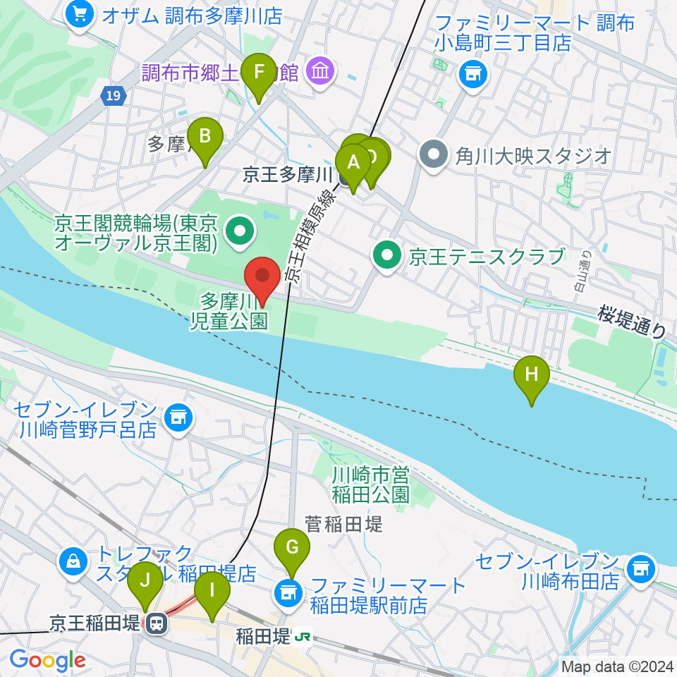 多摩川児童公園ソフトボール場周辺のカフェ一覧地図