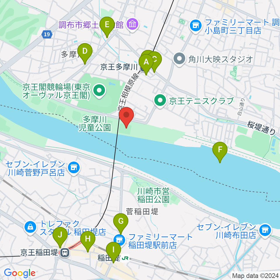 多摩川児童公園サッカー場周辺のカフェ一覧地図