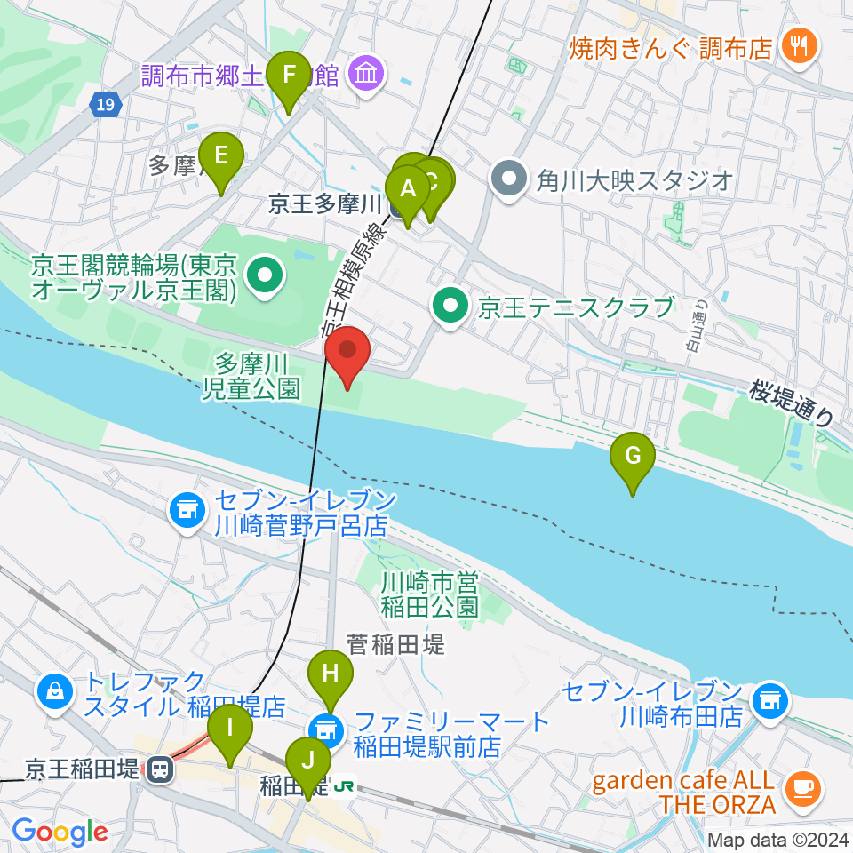 多摩川児童公園サッカー場周辺のカフェ一覧地図