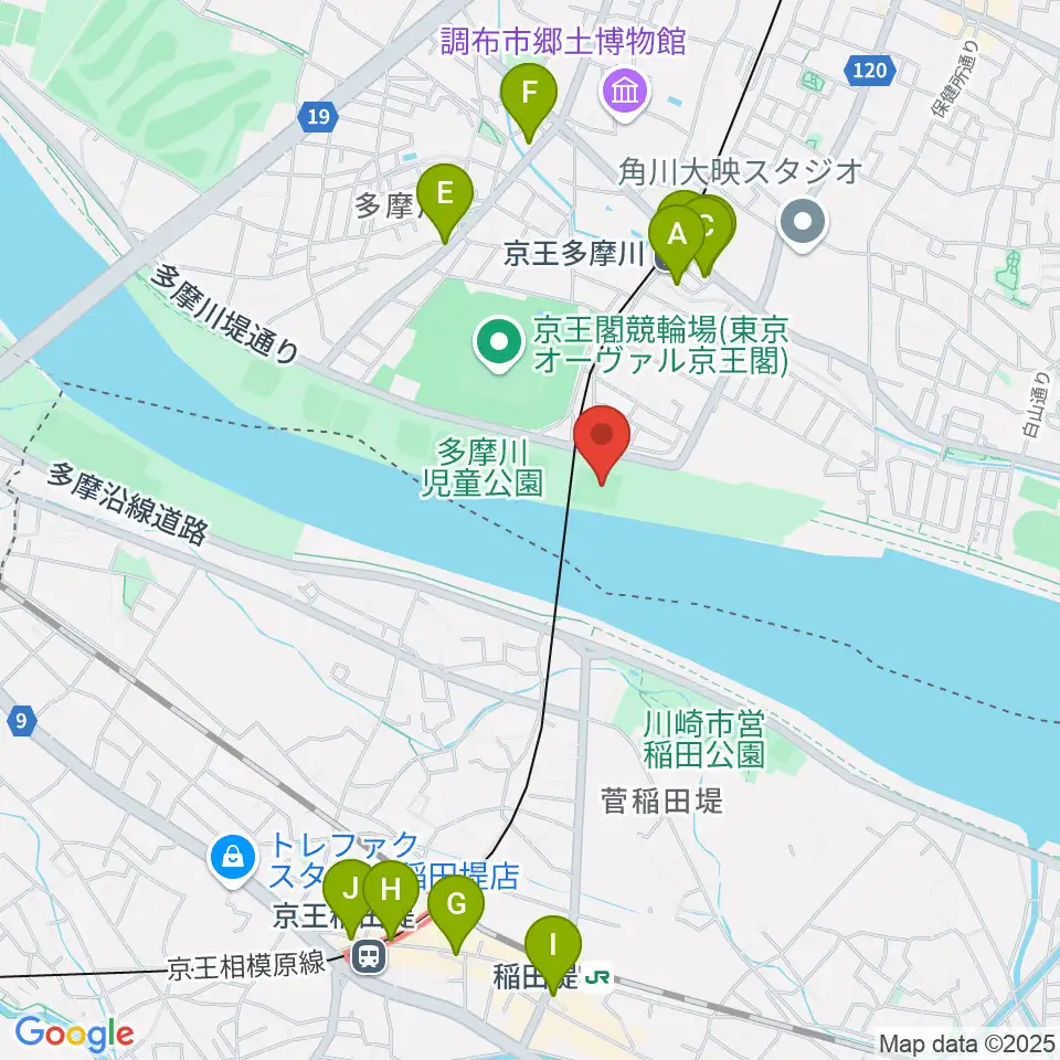 多摩川児童公園サッカー場周辺のカフェ一覧地図