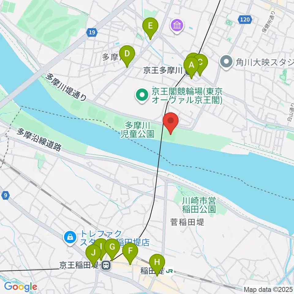 多摩川児童公園サッカー場周辺のカフェ一覧地図