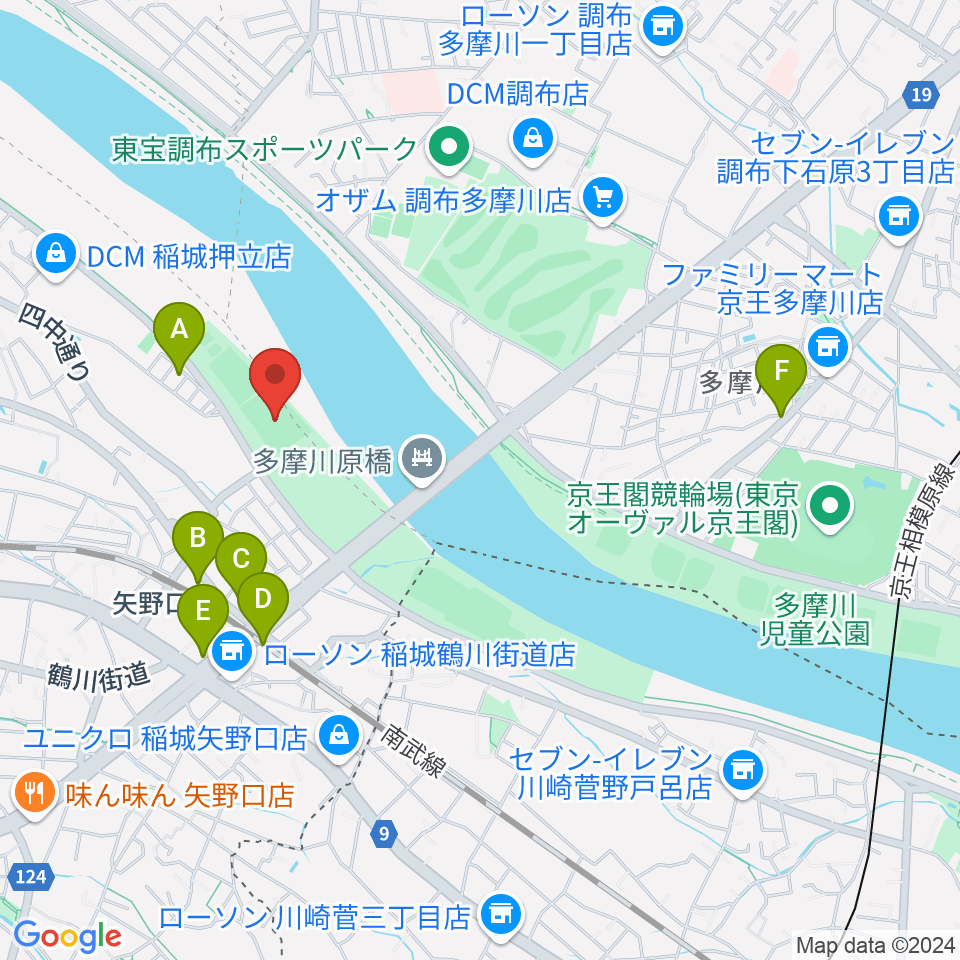 多摩川緑地公園ソフトボール場周辺のカフェ一覧地図