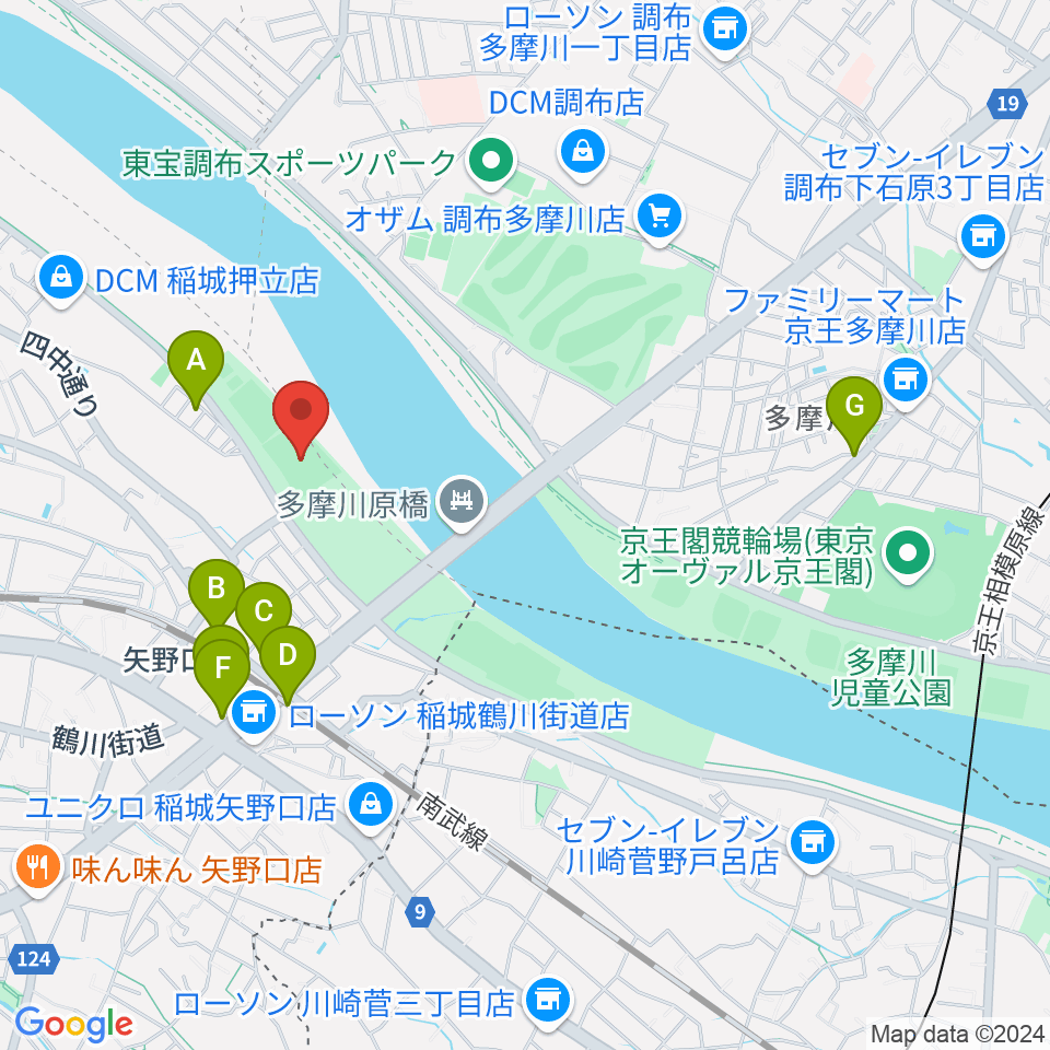 多摩川緑地公園ソフトボール場周辺のカフェ一覧地図