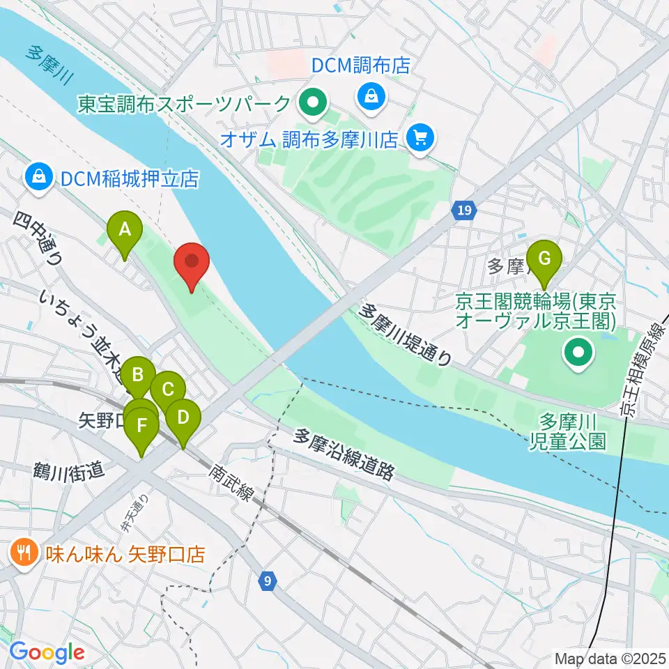 多摩川緑地公園ソフトボール場周辺のカフェ一覧地図