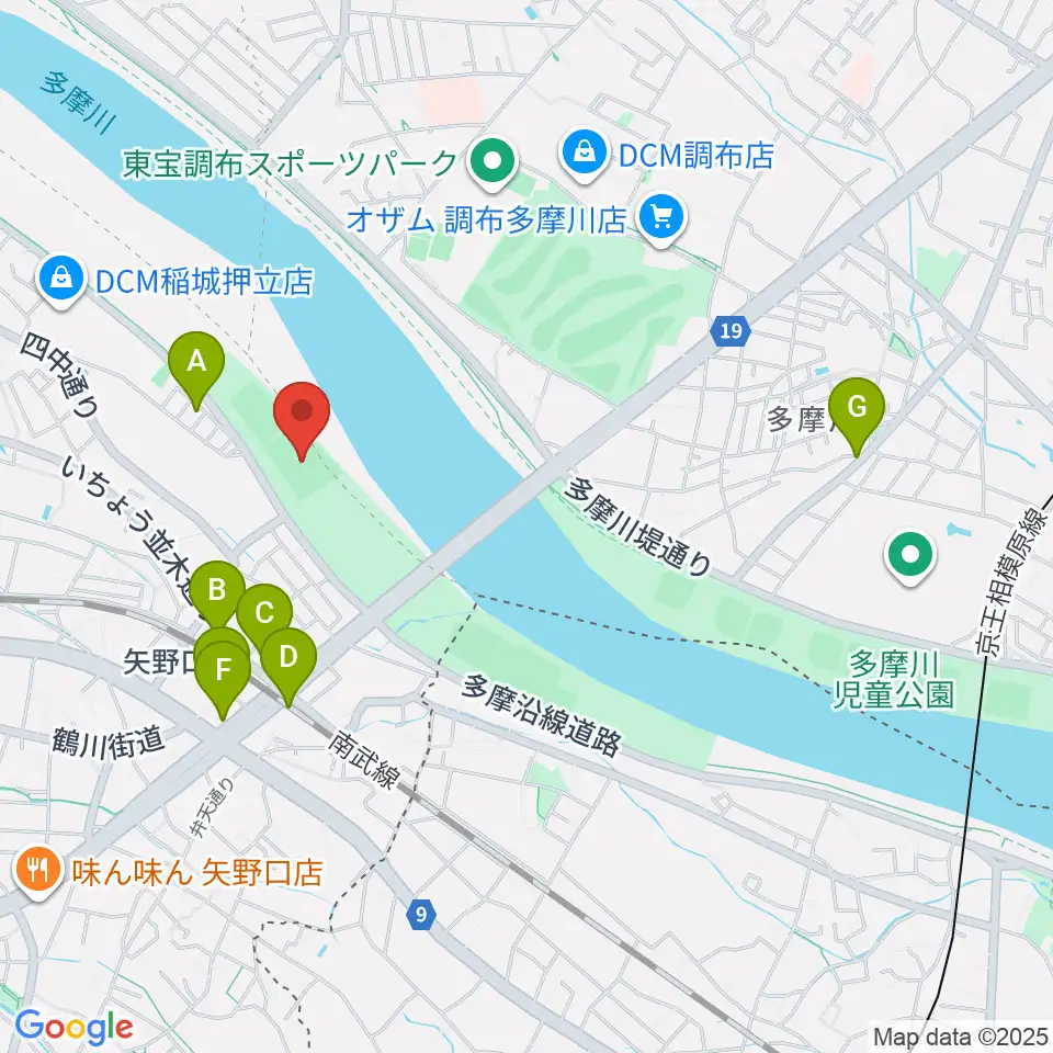 多摩川緑地公園ソフトボール場周辺のカフェ一覧地図