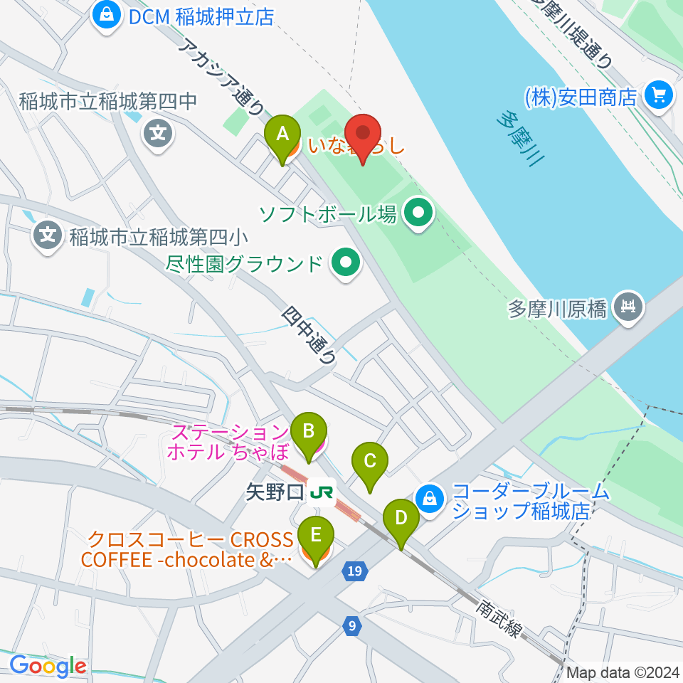 多摩川緑地公園多目的広場周辺のカフェ一覧地図