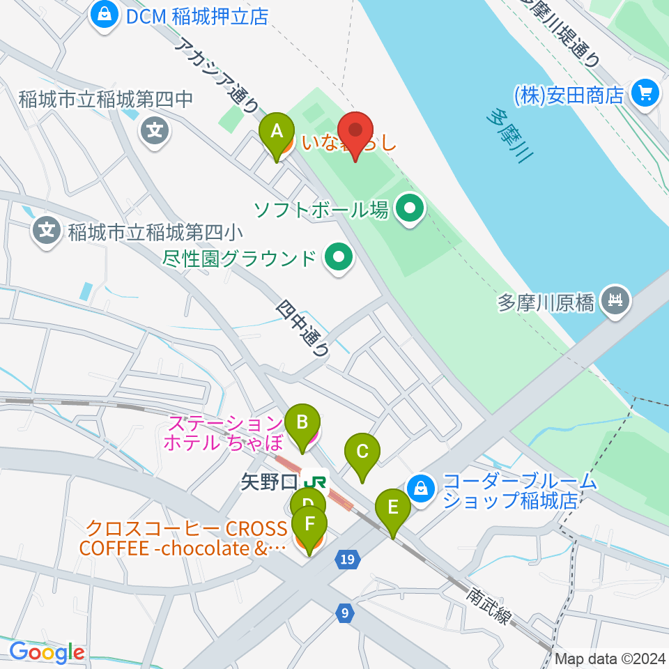 多摩川緑地公園多目的広場周辺のカフェ一覧地図