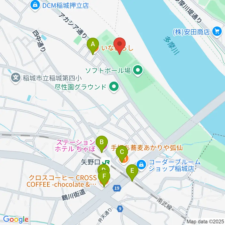 多摩川緑地公園多目的広場周辺のカフェ一覧地図