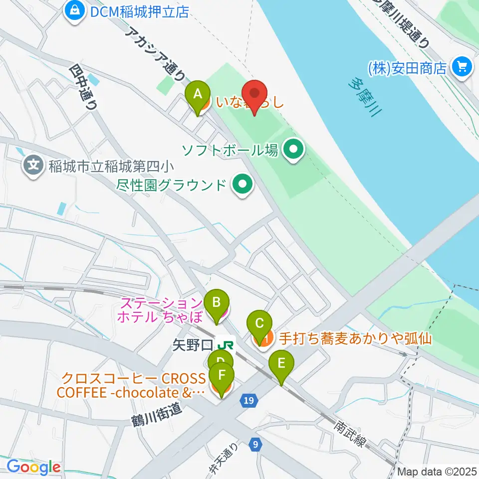 多摩川緑地公園多目的広場周辺のカフェ一覧地図