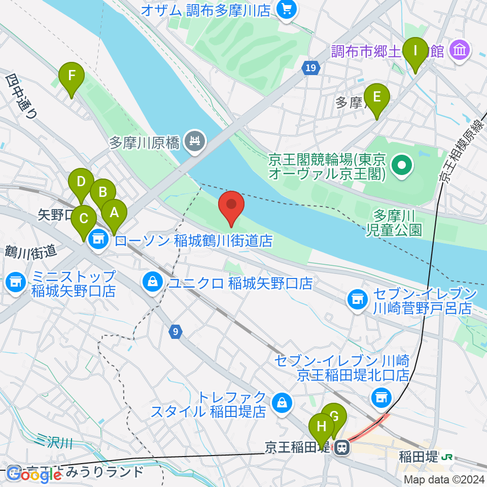 多摩川緑地菅少年野球場周辺のカフェ一覧地図