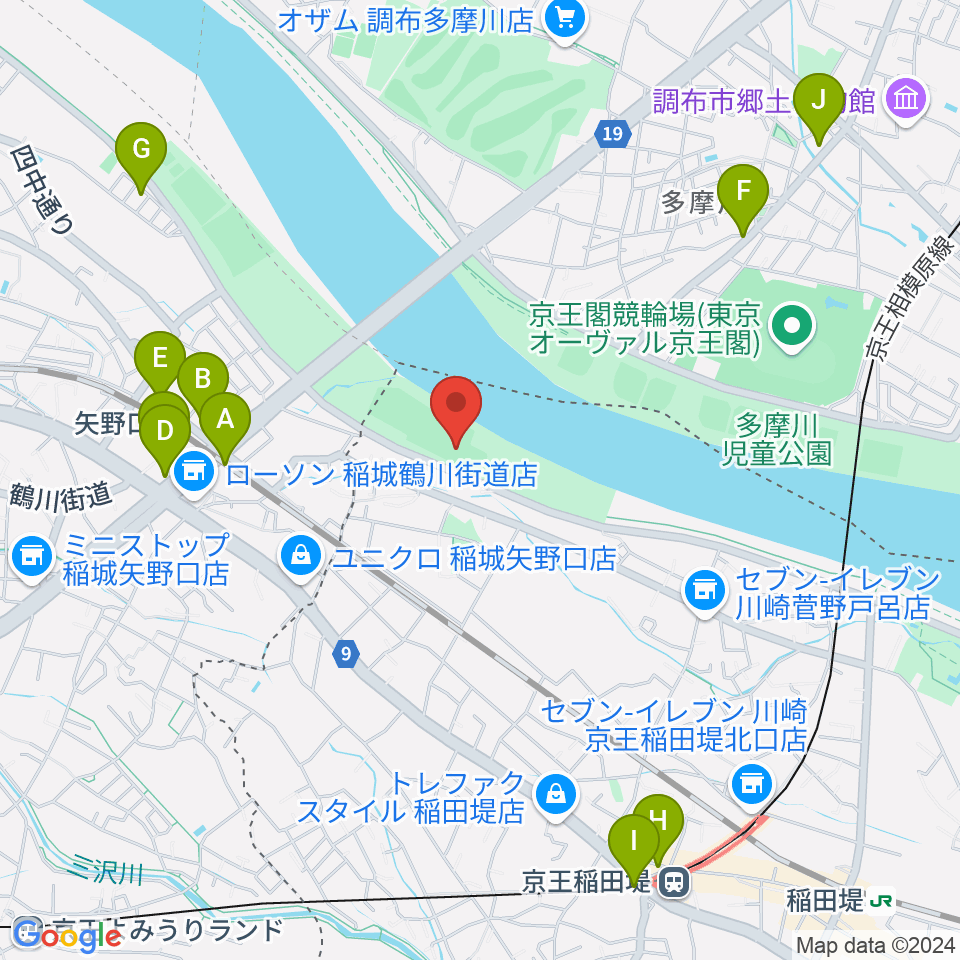 多摩川緑地菅少年野球場周辺のカフェ一覧地図