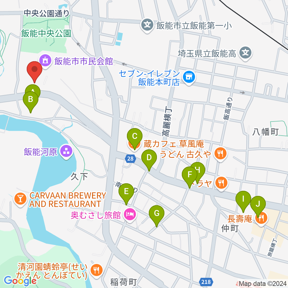 飯能市立博物館周辺のカフェ一覧地図