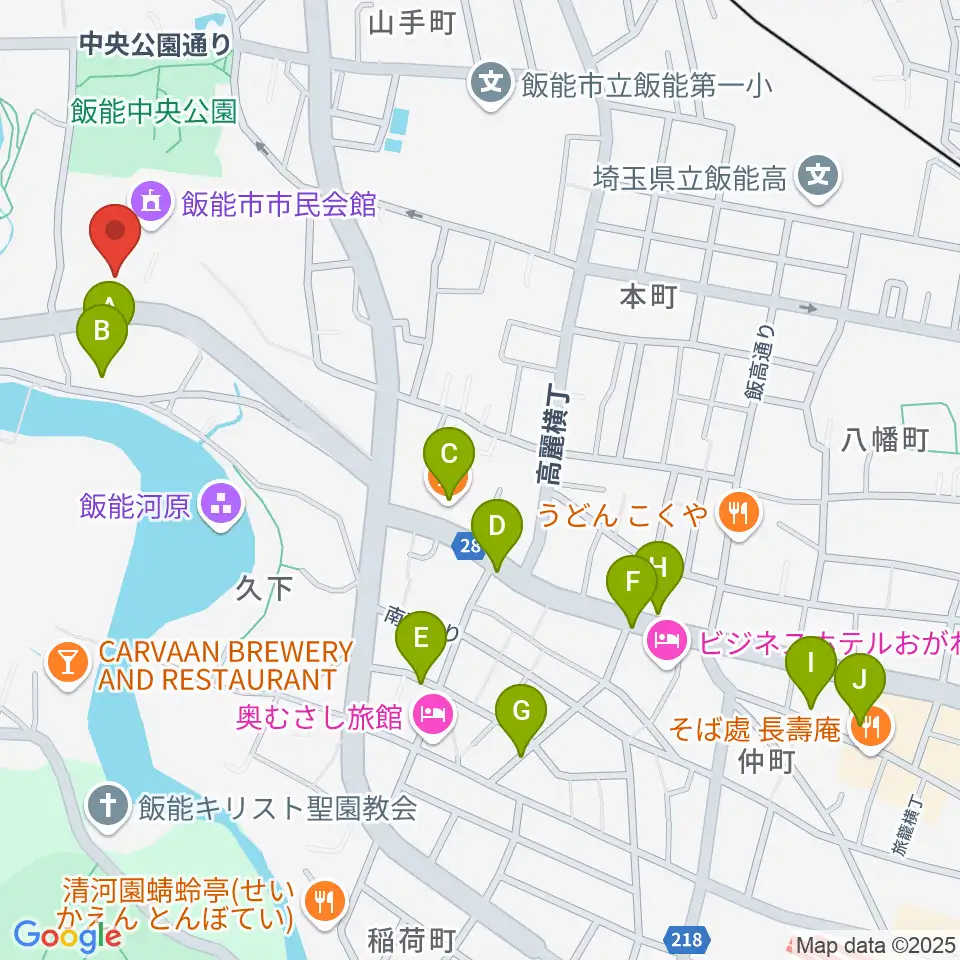 飯能市立博物館周辺のカフェ一覧地図