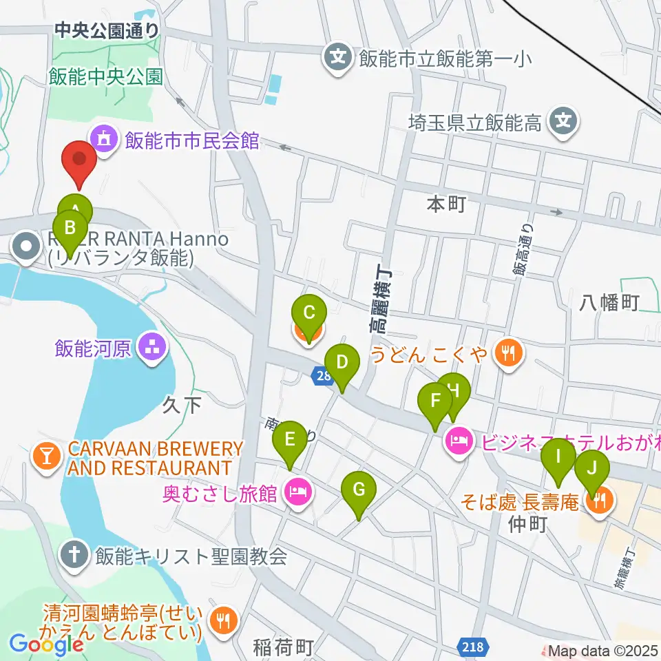 飯能市立博物館周辺のカフェ一覧地図