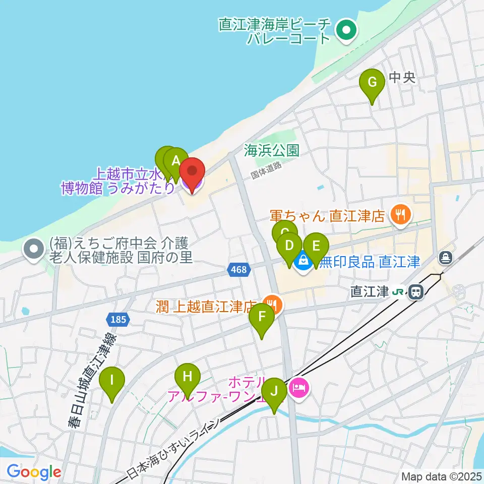 上越市立水族博物館うみがたり周辺のカフェ一覧地図