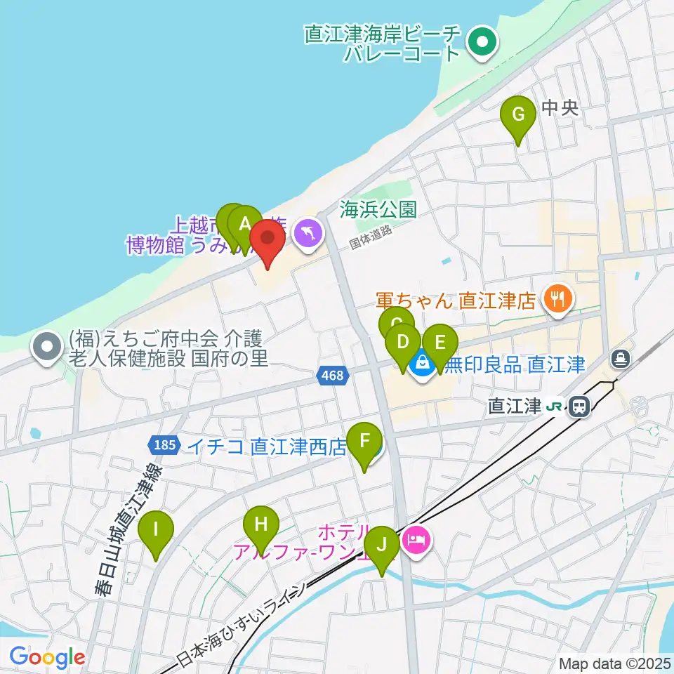 上越市立水族博物館うみがたり周辺のカフェ一覧地図