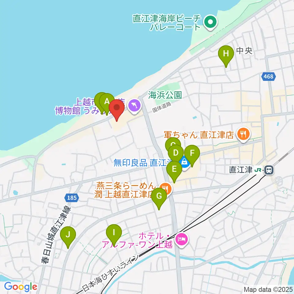 上越市立水族博物館うみがたり周辺のカフェ一覧地図