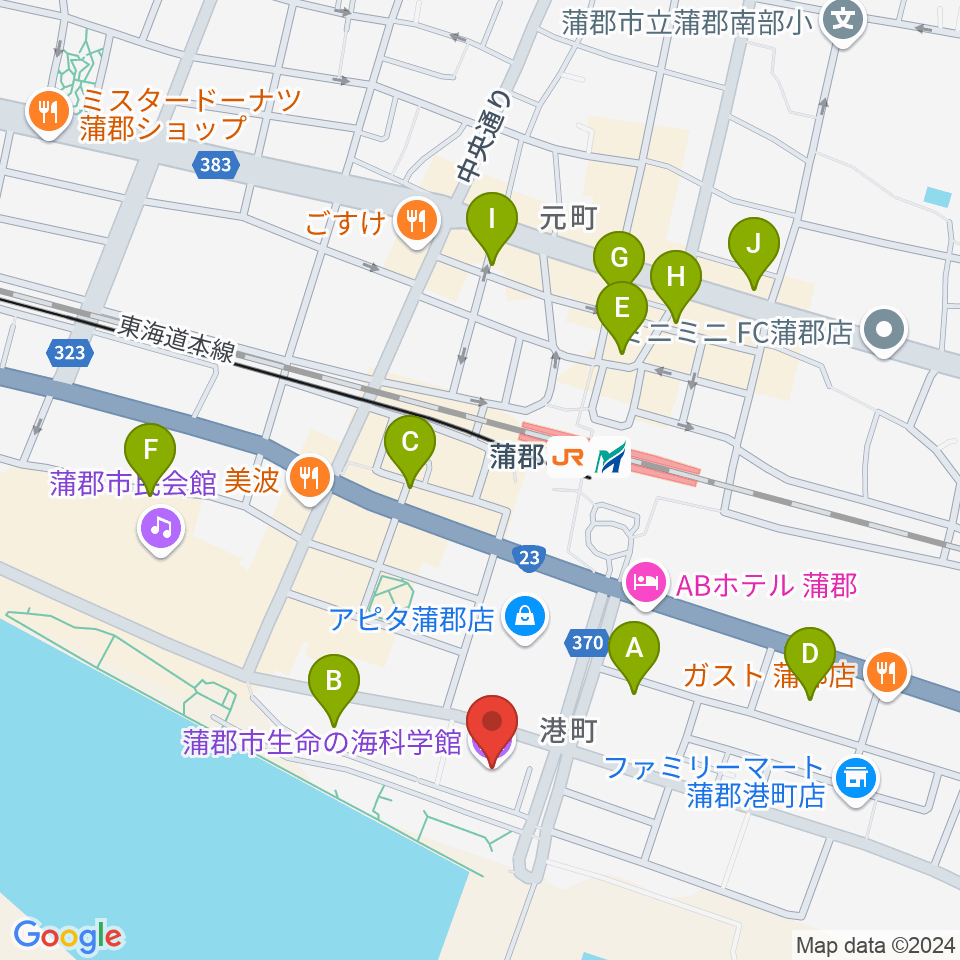 蒲郡市生命の海科学館周辺のカフェ一覧地図