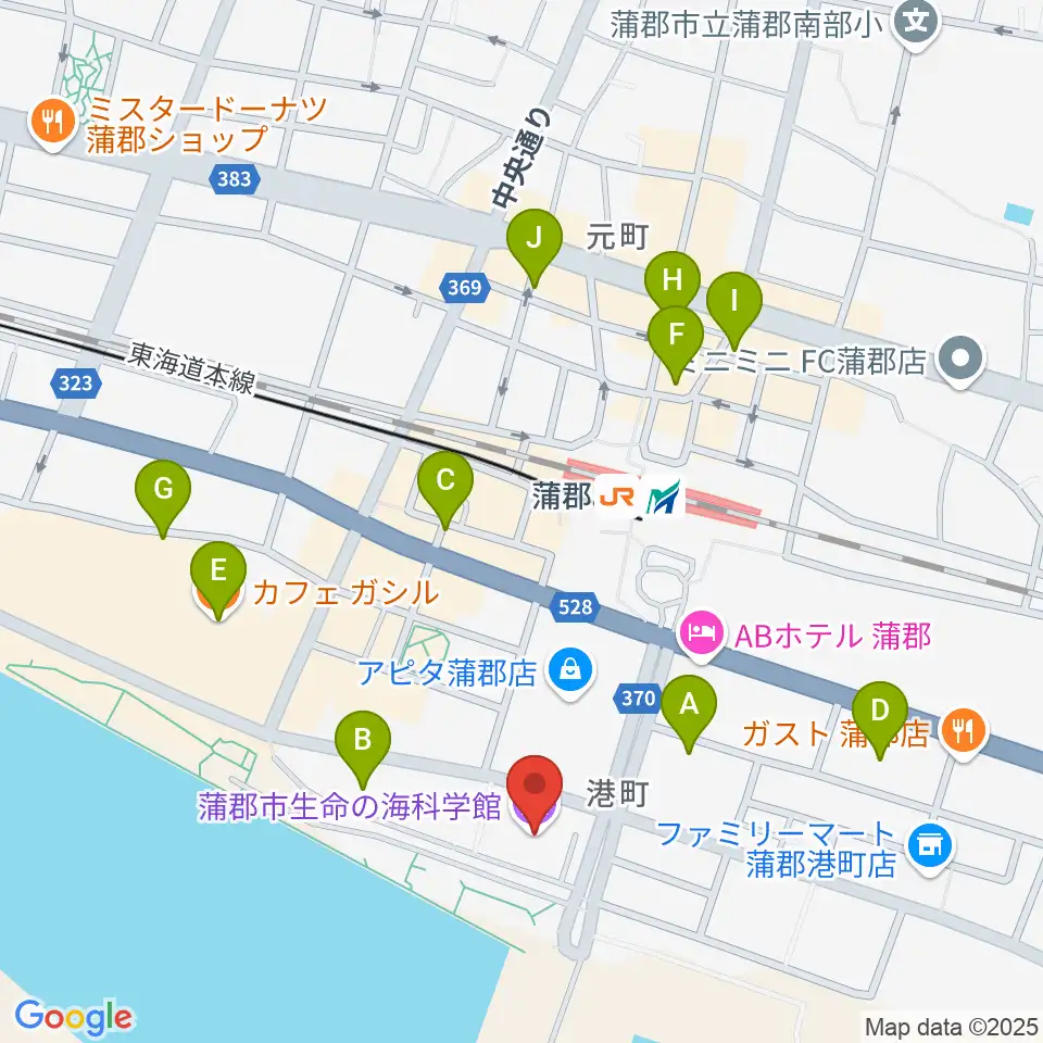 蒲郡市生命の海科学館周辺のカフェ一覧地図