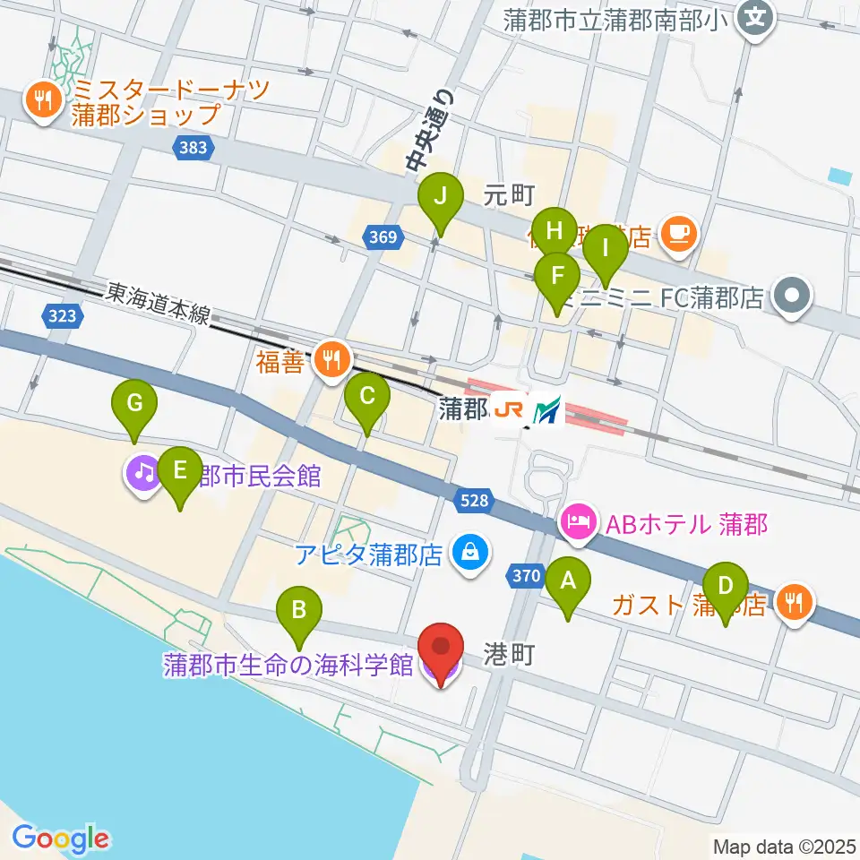 蒲郡市生命の海科学館周辺のカフェ一覧地図