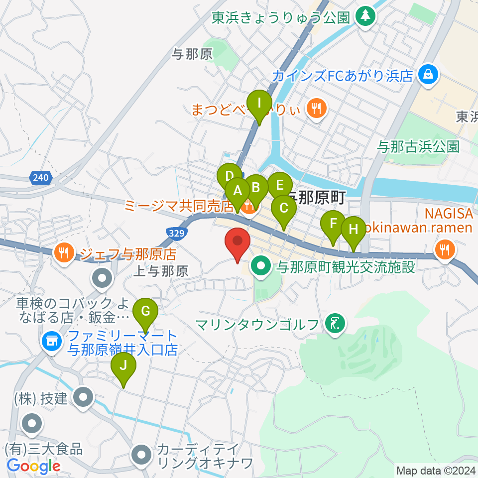 与那原町上の森かなちホール周辺のカフェ一覧地図