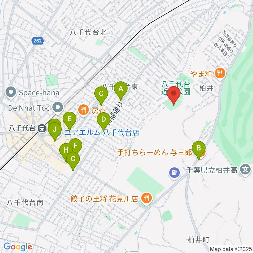 八千代台近隣公園小体育館周辺のカフェ一覧地図