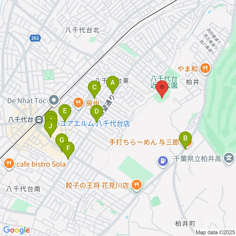 八千代台近隣公園小体育館周辺のカフェ一覧地図