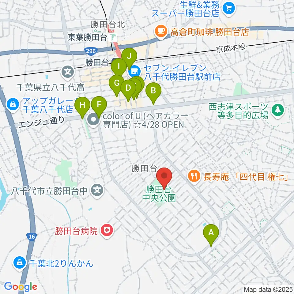 勝田台中央公園小体育館周辺のカフェ一覧地図
